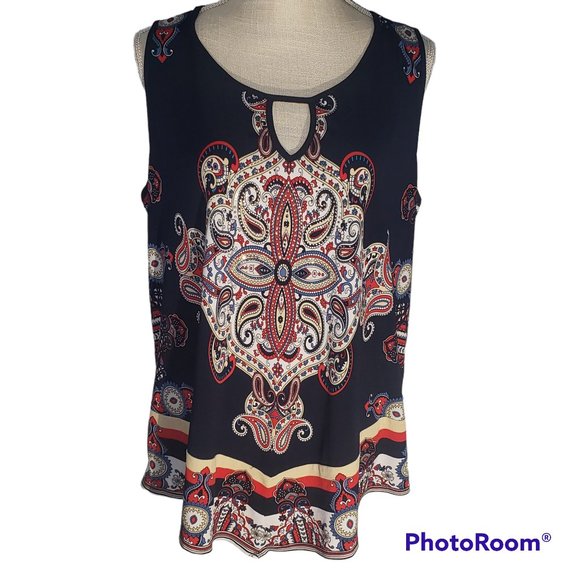 Westport Tops - WESTPORT 1962 Women's Sleeveless Tank Embellished Paisley Print Tunic Blouse XL